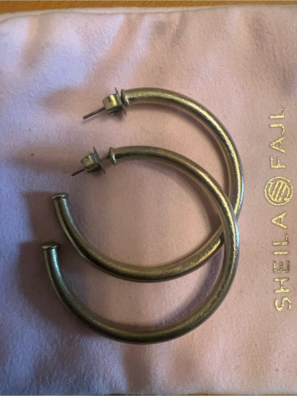 Sheila Fajl Gold Hoop Earrings — Brushed Double Hoops - Picture 2 of 2